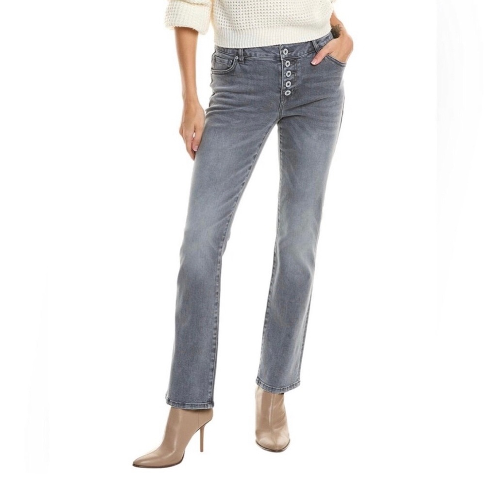 NWOT CAbi Women's Button Fly Straight Leg Steel Gray Jeans Size 4